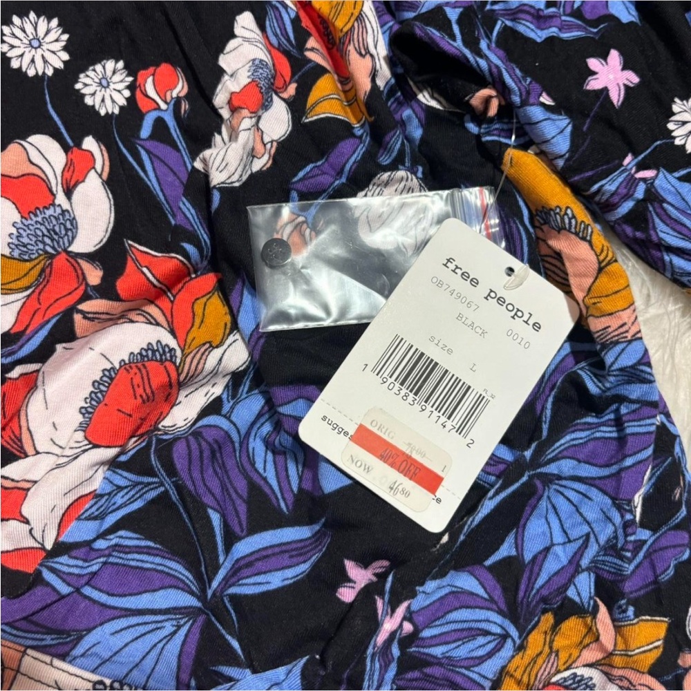 Free People Black Floral Blouse with Purple, Red & Orange Accents - Picture 4 of 13